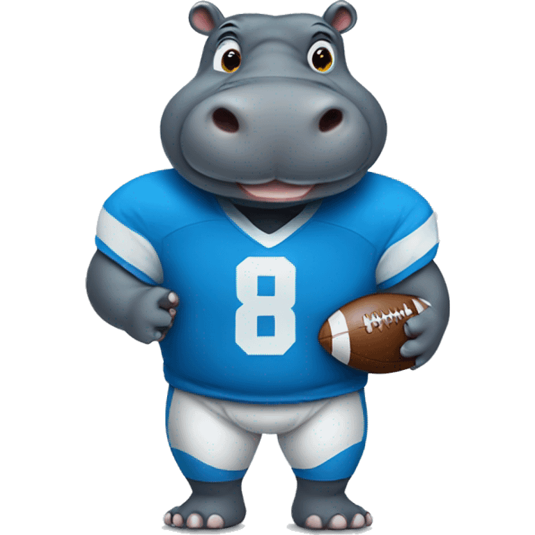 hippo holding football with blue jersey emoji