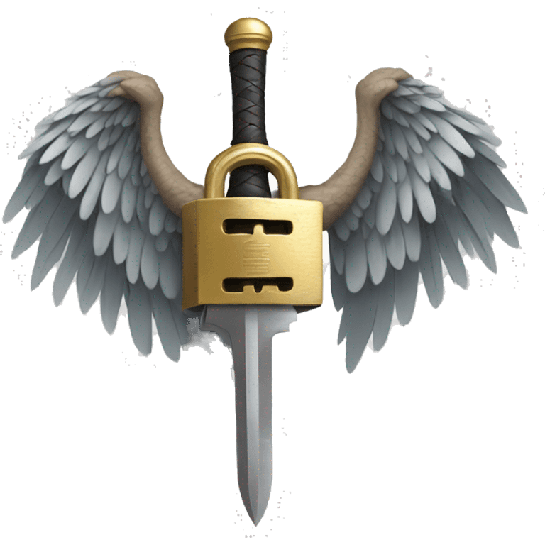 a lock with wings and arms holding a sword emoji