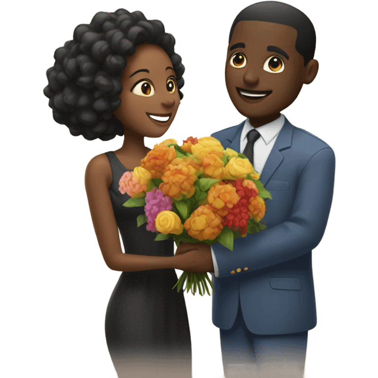 Black man gives black woman flowers  emoji