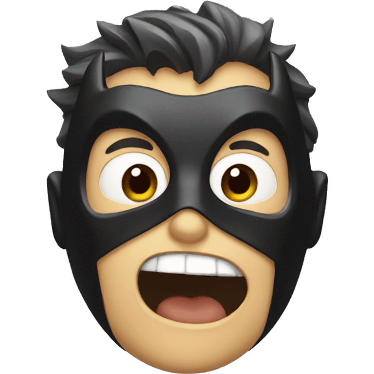 Batman with his mask and a shocked face emoji