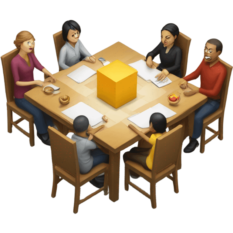 6 people sitting either side of a square table emoji