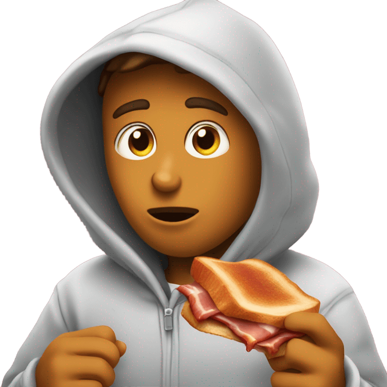 Dow wearing hoodie eating bacon emoji