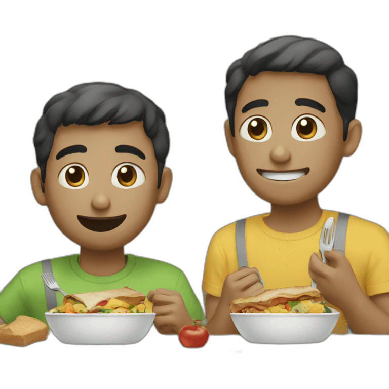 Two friends man eat lunch emoji