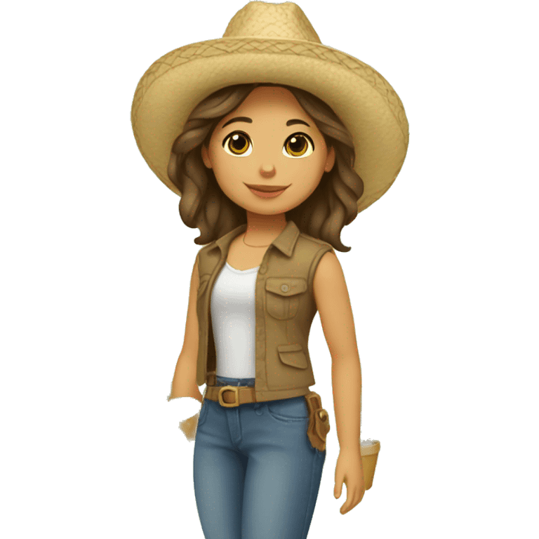 American Girl with brown hair wearing a sombrero holding plants emoji