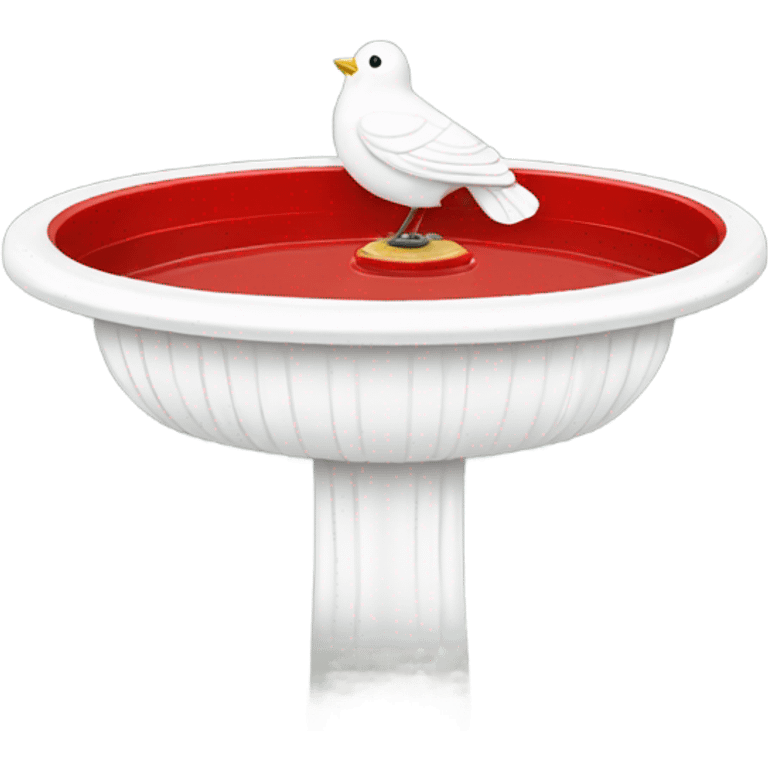 Vintage red bird bath with a white bird emoji