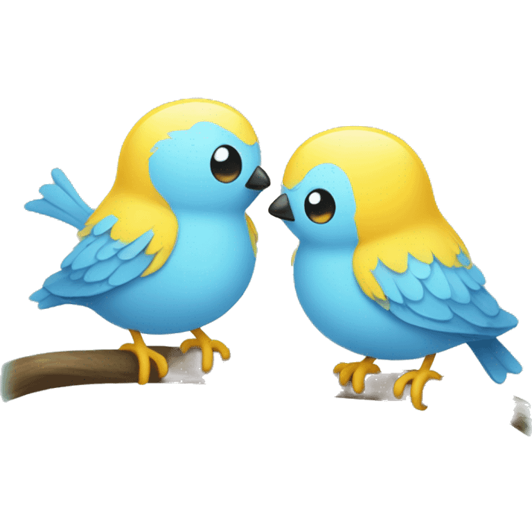 Two little cute birds one is yellow the other is light blue emoji