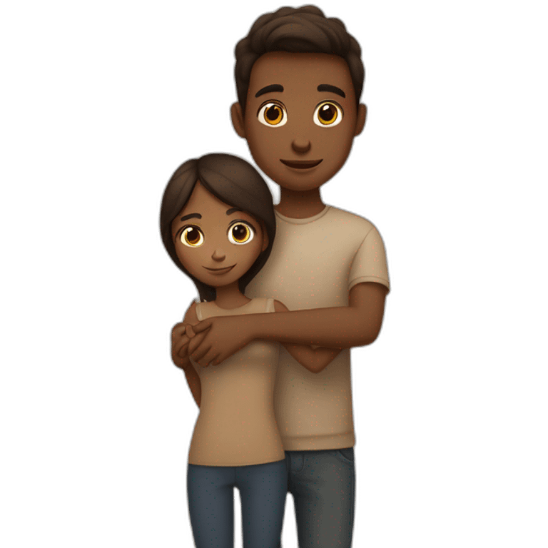 brown girl with white skin hugging a brown boy with white skin shorter than her emoji