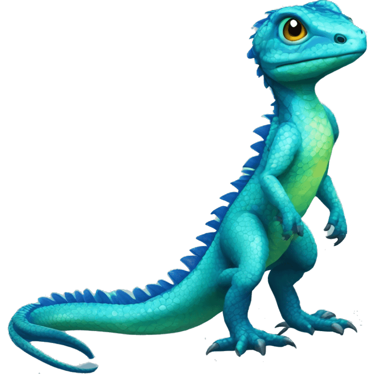 Cyan Shiny Lizard-Reptile-Raptor-Fakémon with dark-blue patterns Full Body emoji