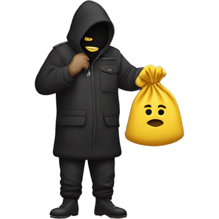 Thief stealing money bag with the word “Toptier” embroidered on it emoji