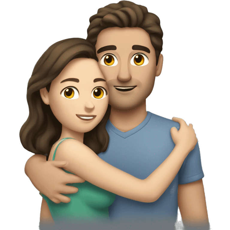 Caucasian brunette couple cuddling  emoji