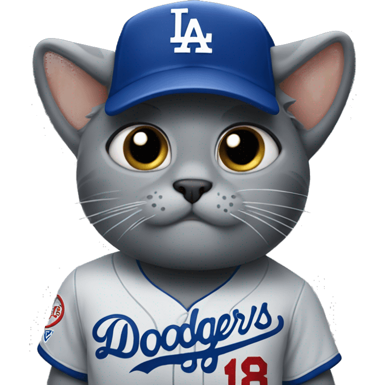 Grey Cat wearing a dodgers uniform crying  emoji