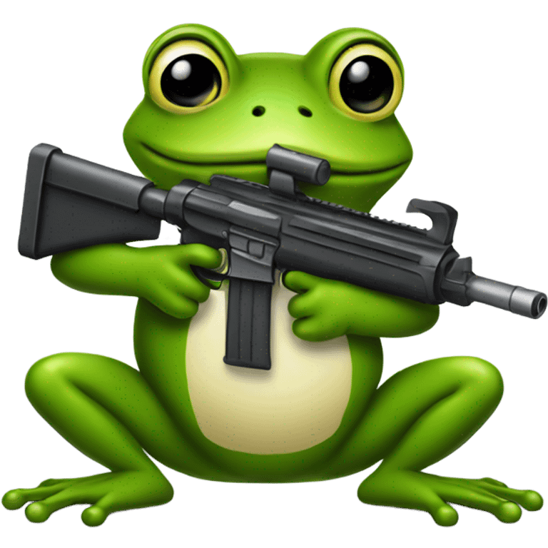 Frog shooting a machine gun emoji