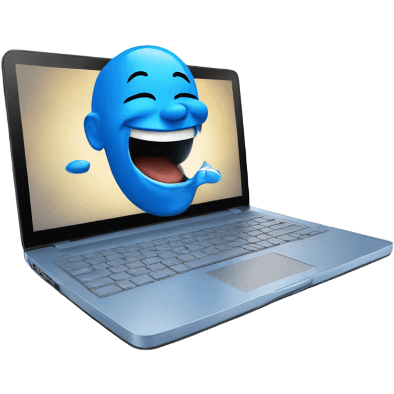 A blue laptop laughing emoji