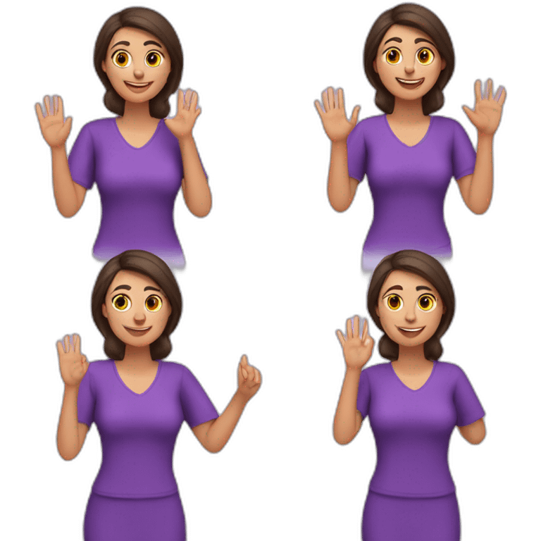 Armenian woman saying hello and giving five with happy face  in purple clothes  emoji