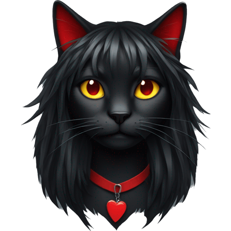 Edgy Black Cat with Long Emo Hair with Red Streaks emoji