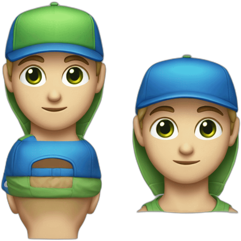 18 years old boy, green eyes, triangle head face shape, wearing a reverse blue cap emoji