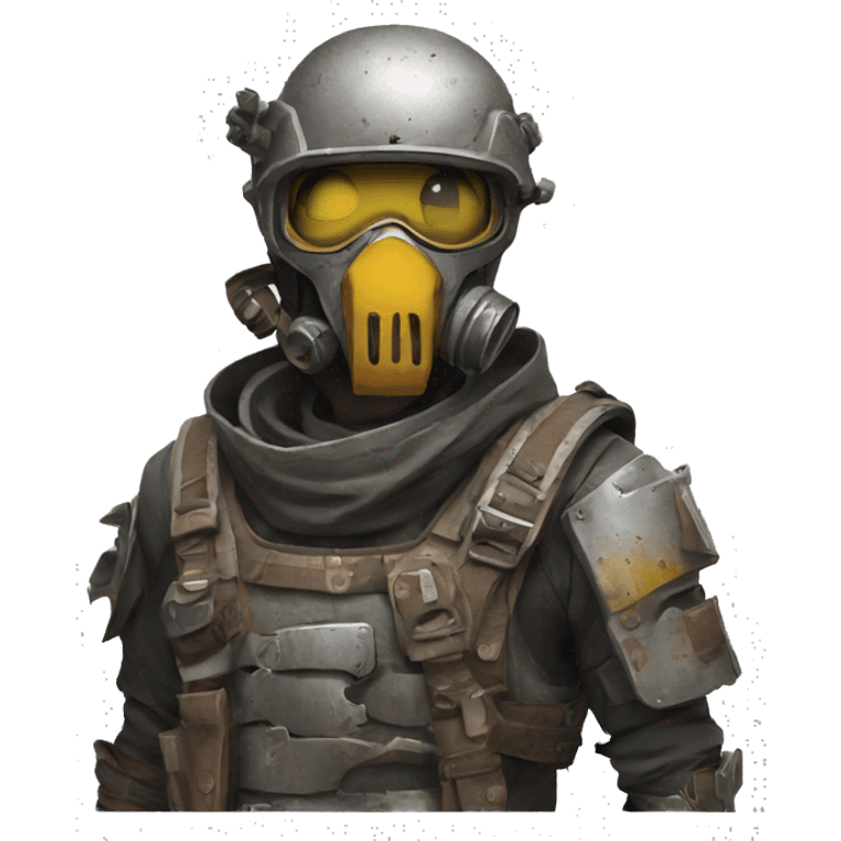 post apocalyptic scavenger in modern armor made from road signs emoji