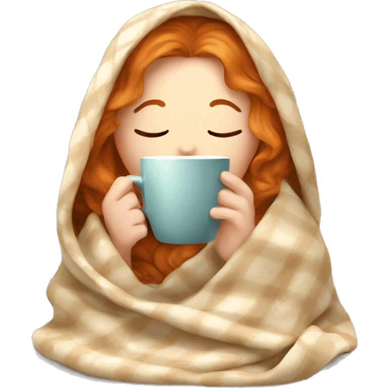 Ginger girl inside a blanket sipping coffee eyes closed emoji