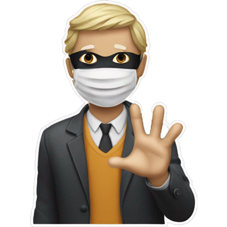 A sticker of a guy in a mask who waves hello emoji