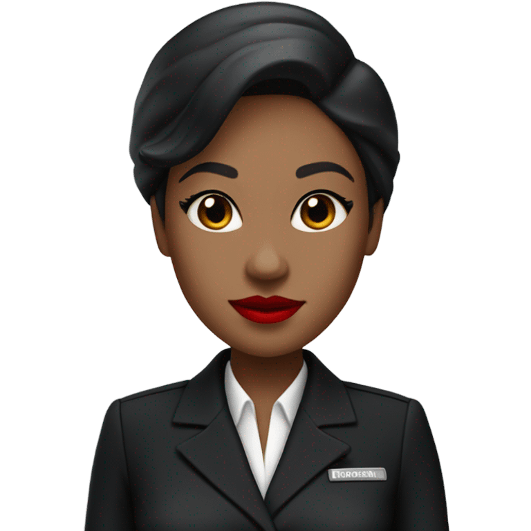 Black flight attendant uniform Asian red lips  emoji