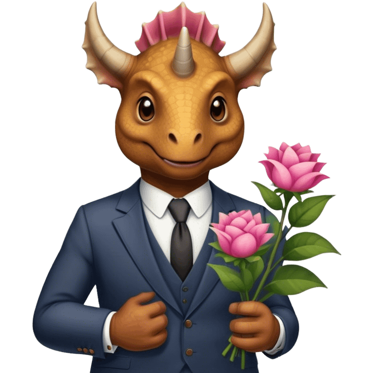 old triceratops in suit holding flowers emoji