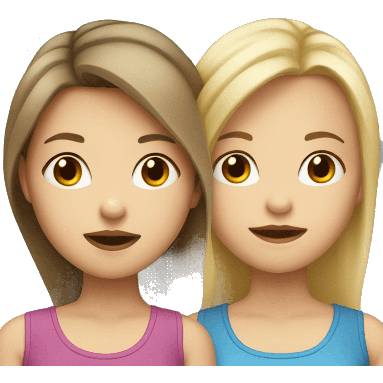 Two girls kissing one with brunette hair and the other blond both white  emoji