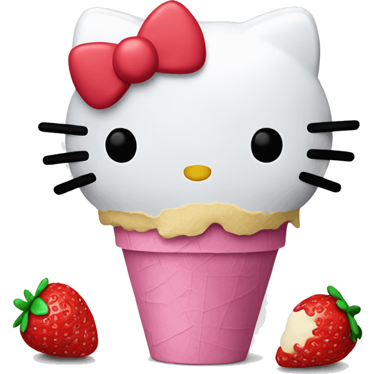 Hello kitty eating straw berry ice cream emoji