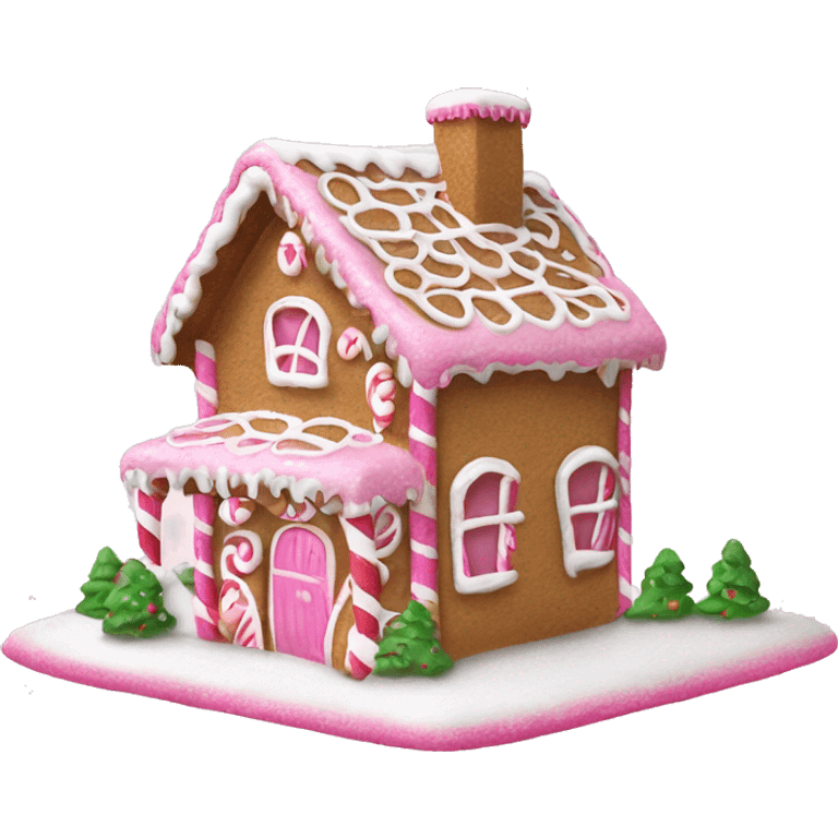 A pink and white gingerbread house ￼ emoji