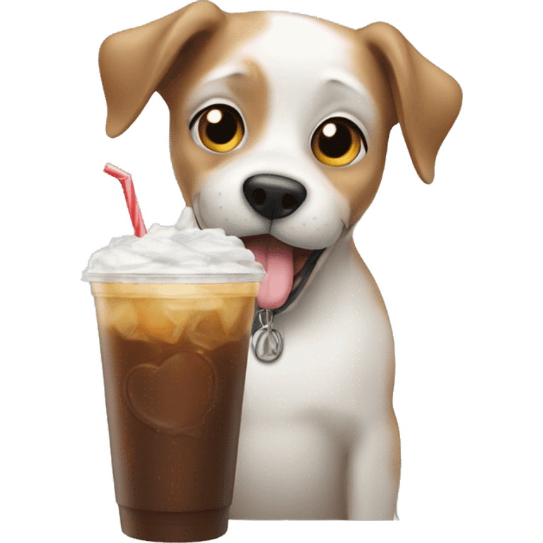 Dog drinking iced americano emoji