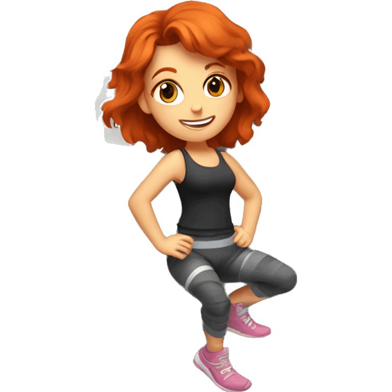 A redhaired girl in a tank top and leggings climbing an indoor rock wall emoji