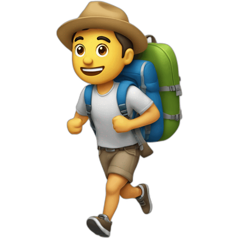 Hombre moreno con mochila de viaje corriendo emoji