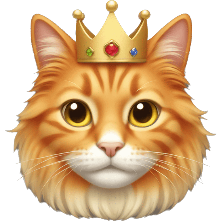 Long hair orange cat with cozy crown emoji