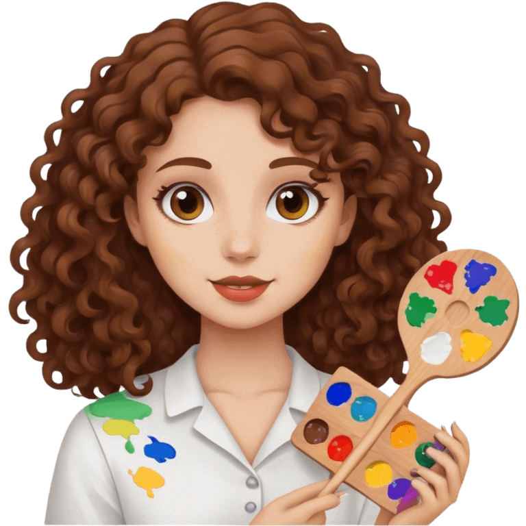 girl with brown curly hair holding paint palette  emoji