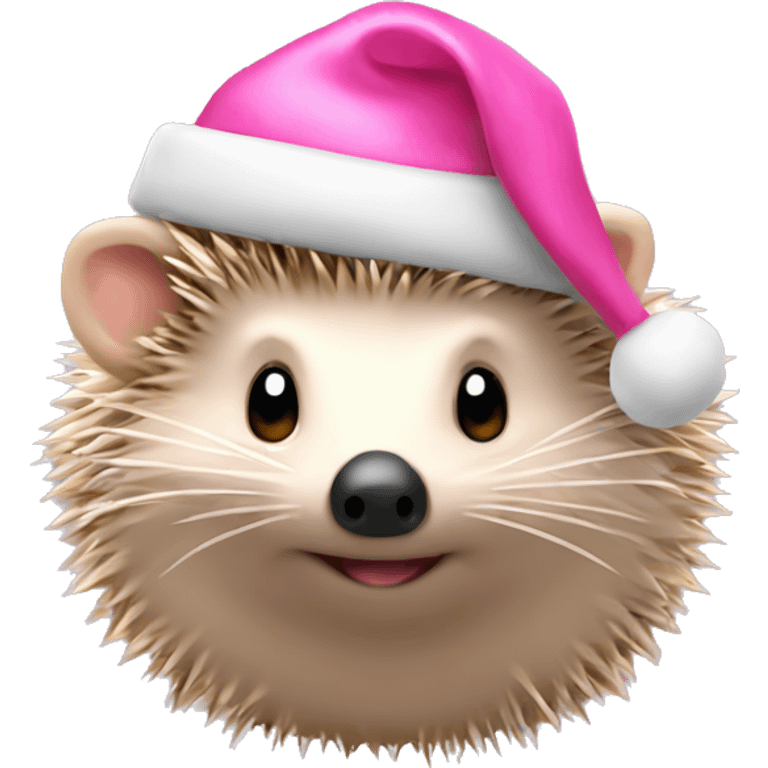 Hedgehog with pink Christmas hat and Ribbon emoji