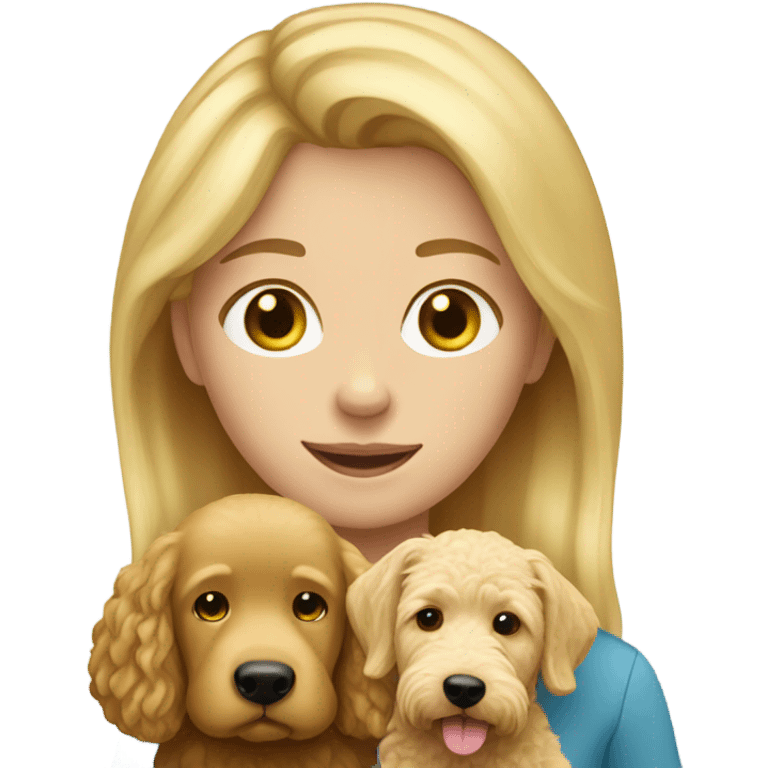 Blonde haired girl with a blonde golden doodle emoji