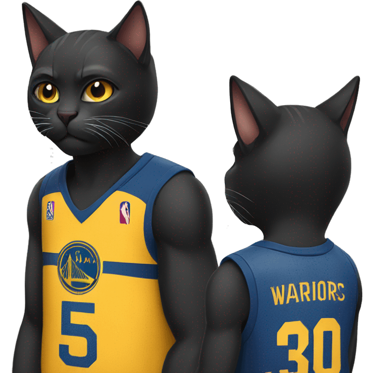 Black cat wearing warriors jersey emoji