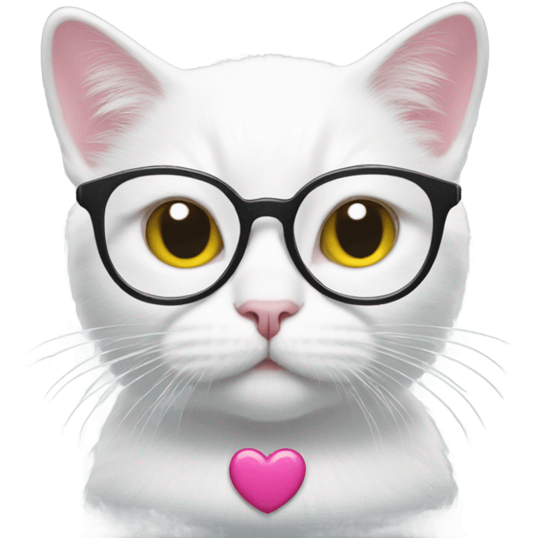 White Cat wearing hello kitty glasses emoji