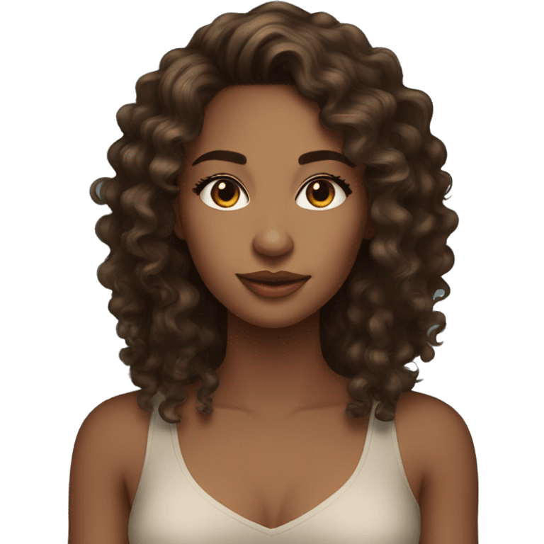 woman light brown skin long dark curly hair,lashes emoji