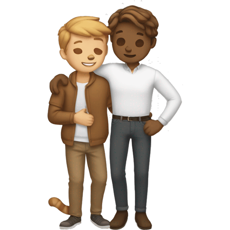  White gay couple hug brown tabby cat emoji