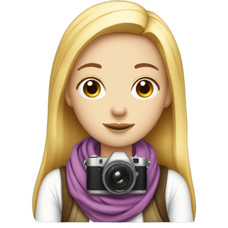 White girl with neck scarf and camera emoji