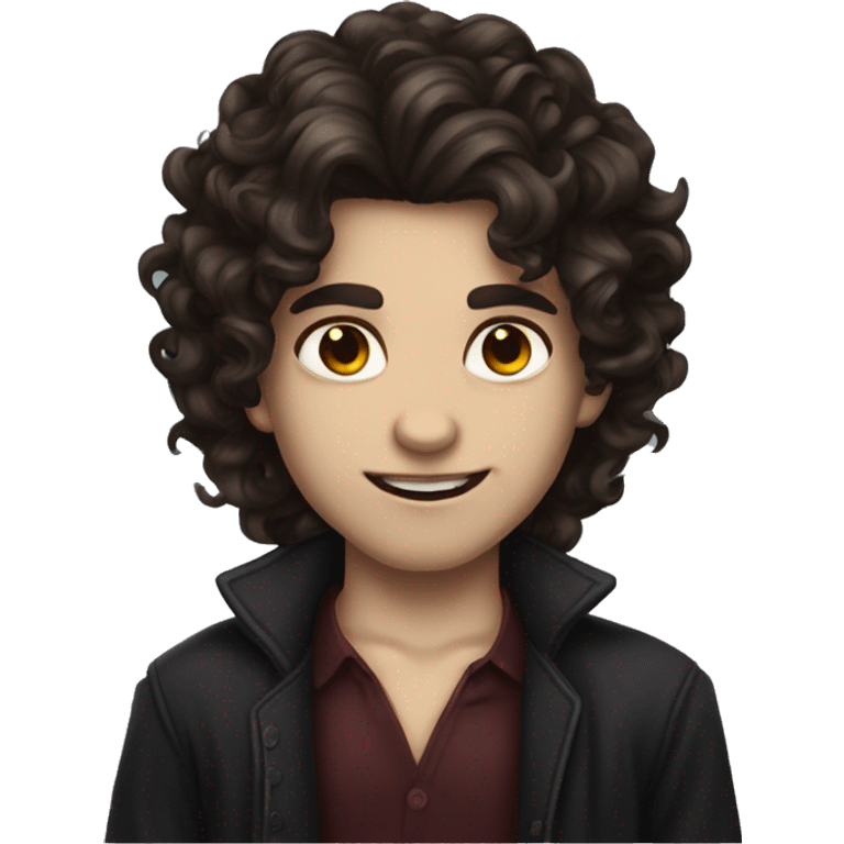 feminine boy with long curly dark brown hair and brown eyes fair skin vampire emoji