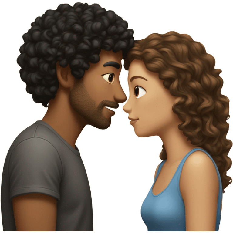 guy with black curly hair kissing a girl with light brown hair  emoji