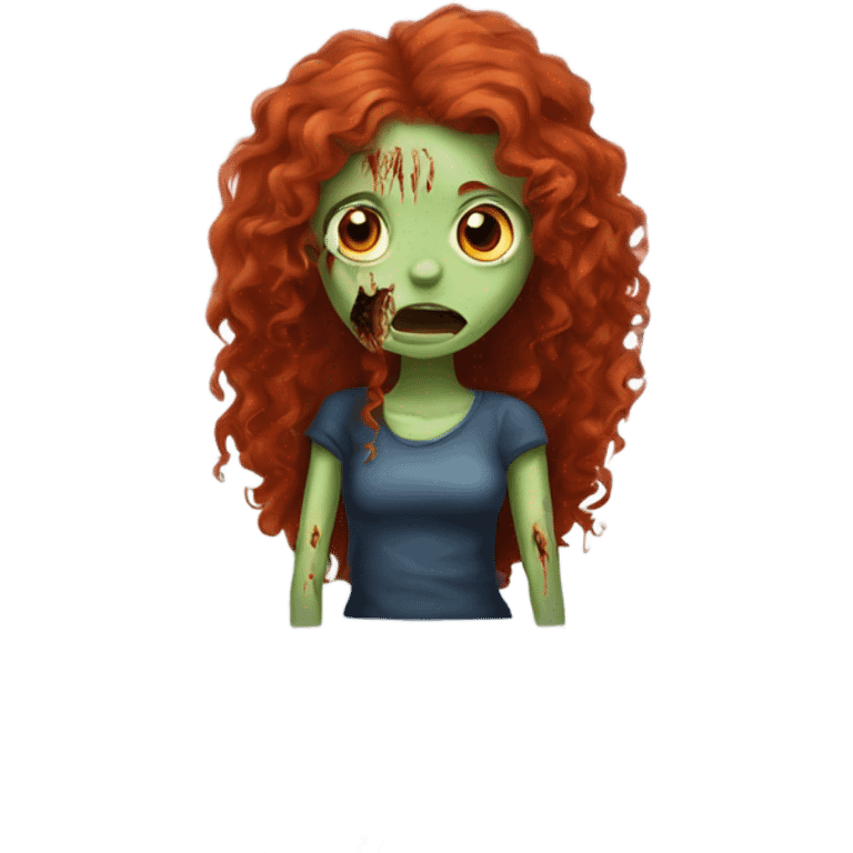 Zombie girl with long red curly hair and hands emoji