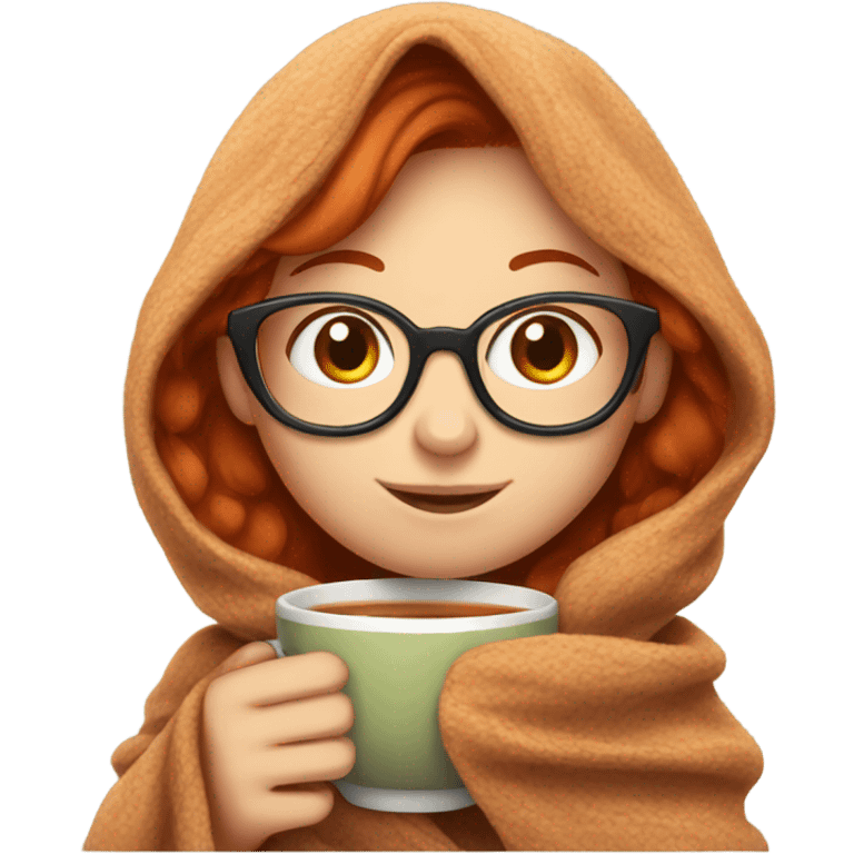 Redhead girl with glasses with drink tea under blanket emoji