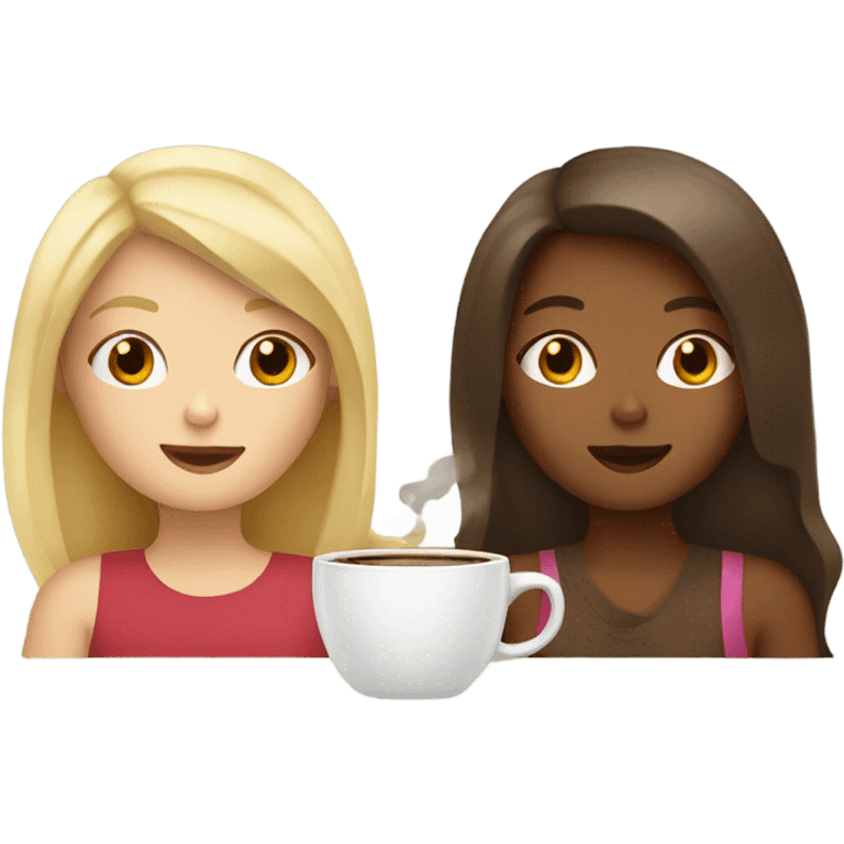 Blond girl and brown girl drinking coffee  emoji