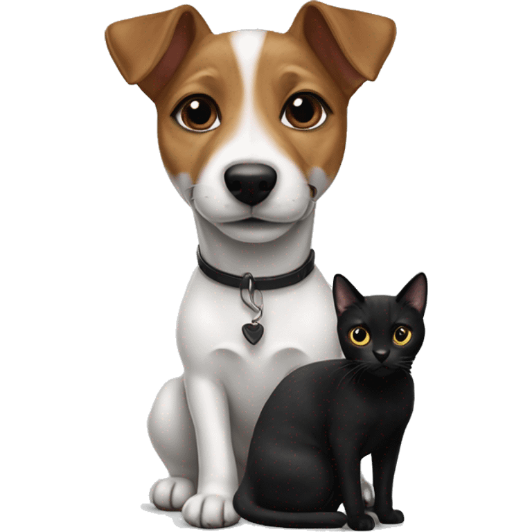 A genale jack russel terrier and a black cat emoji