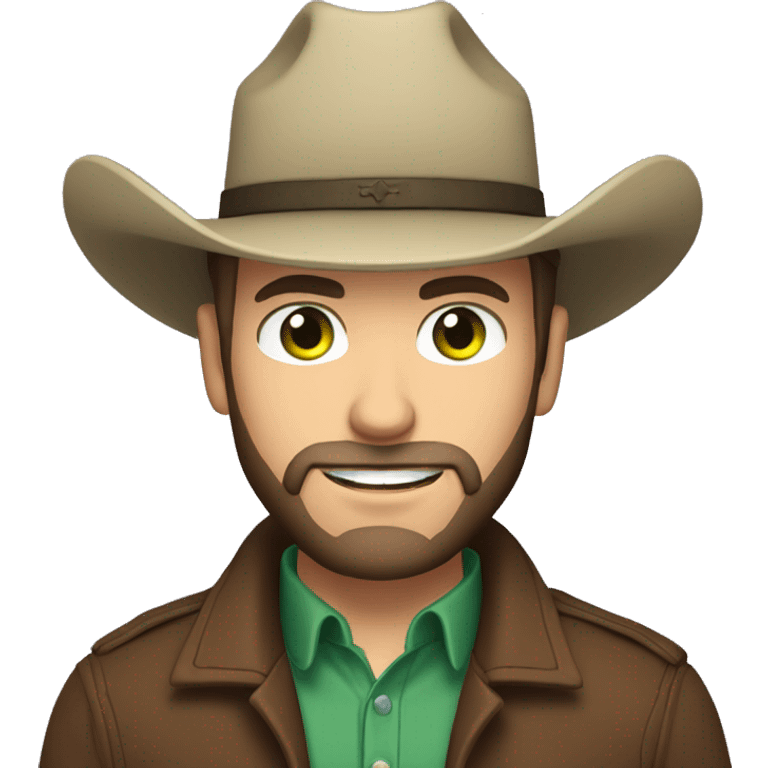 Caucasian male with green eyes, short hair, a dark beard dressed as a cowboy emoji