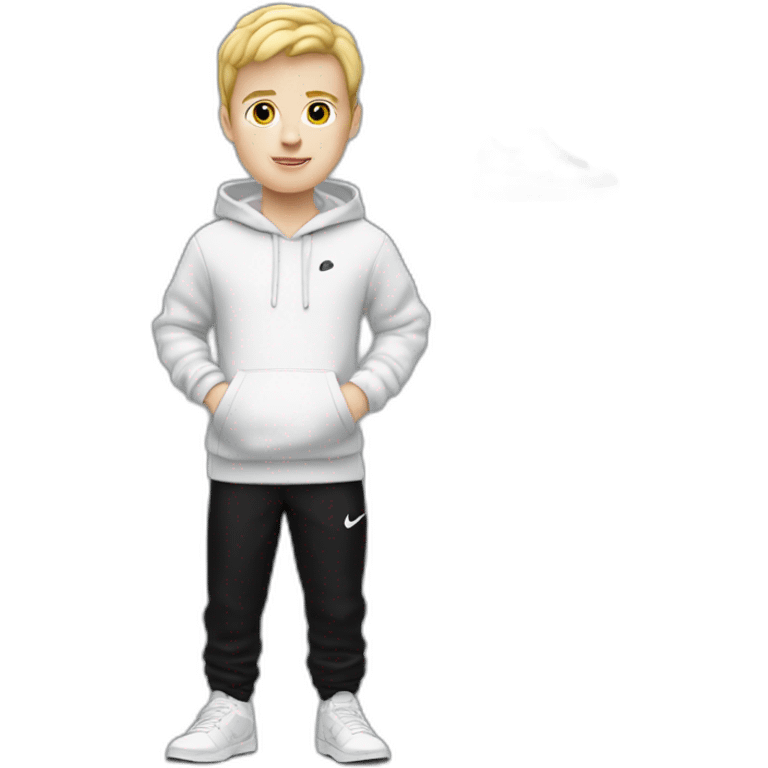 White boy with blond hair with Nike hoodie’s and Nike shoes with basic black pant emoji