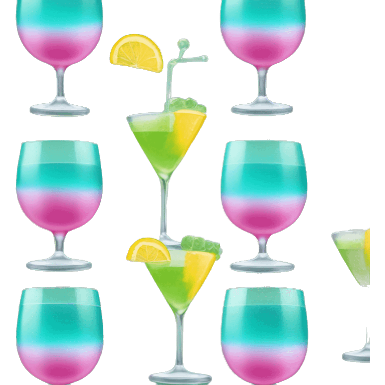 Bluish green cocktail with pink and yellow emoji