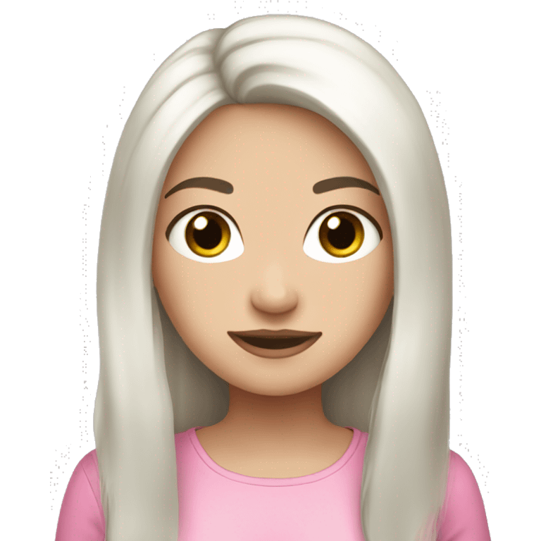 White pale female with black long hair wearing cute pink outfit emoji